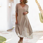 V Neck Short Sleeve Irregular Hem Woman Dress