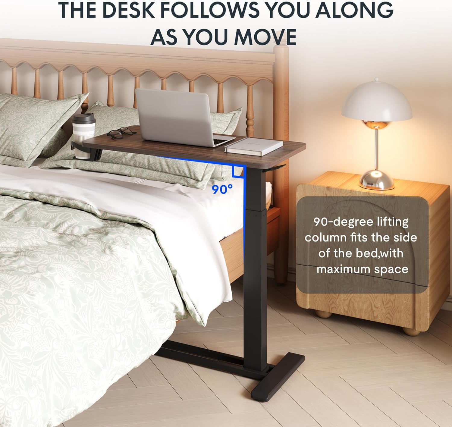 SAKER Hidden Casters Adjustable Bedside Table