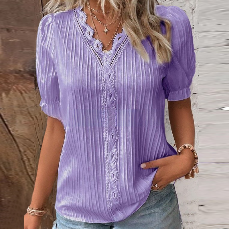 🔥49%OFF🔥V Neck Plain Lace Elegant Shirt