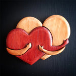 Loving Hearts Wood Intarsia Pinback Button