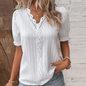 🔥49%OFF🔥V Neck Plain Lace Elegant Shirt