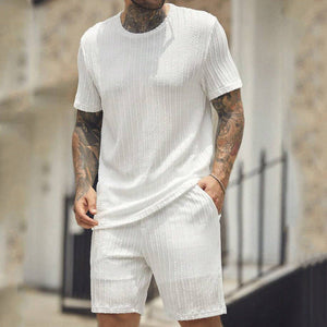 Men's Solid Textured Shorts Set