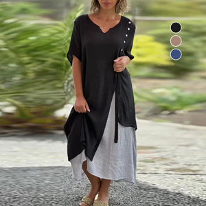 V Neck Short Sleeve Irregular Hem Woman Dress