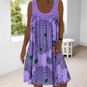 Women Summer O-Neck Sleeveless Print Dress