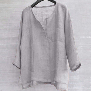 Cotton and Linen Solid Color  T-shirt