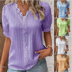 🔥49%OFF🔥V Neck Plain Lace Elegant Shirt