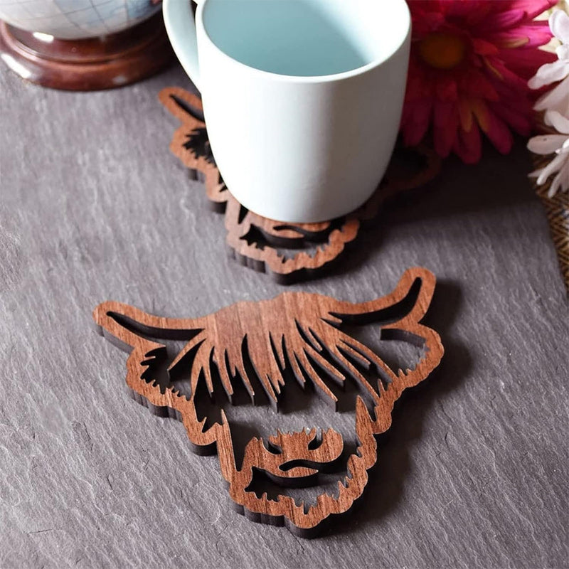 Wooden Highland Cow Coasters