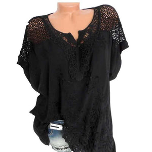 Women's Lace Embroidered Short-sleeved Bat Shirt