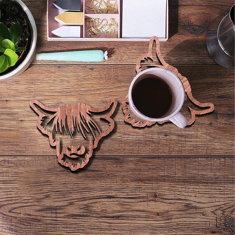 Wooden Highland Cow Coasters