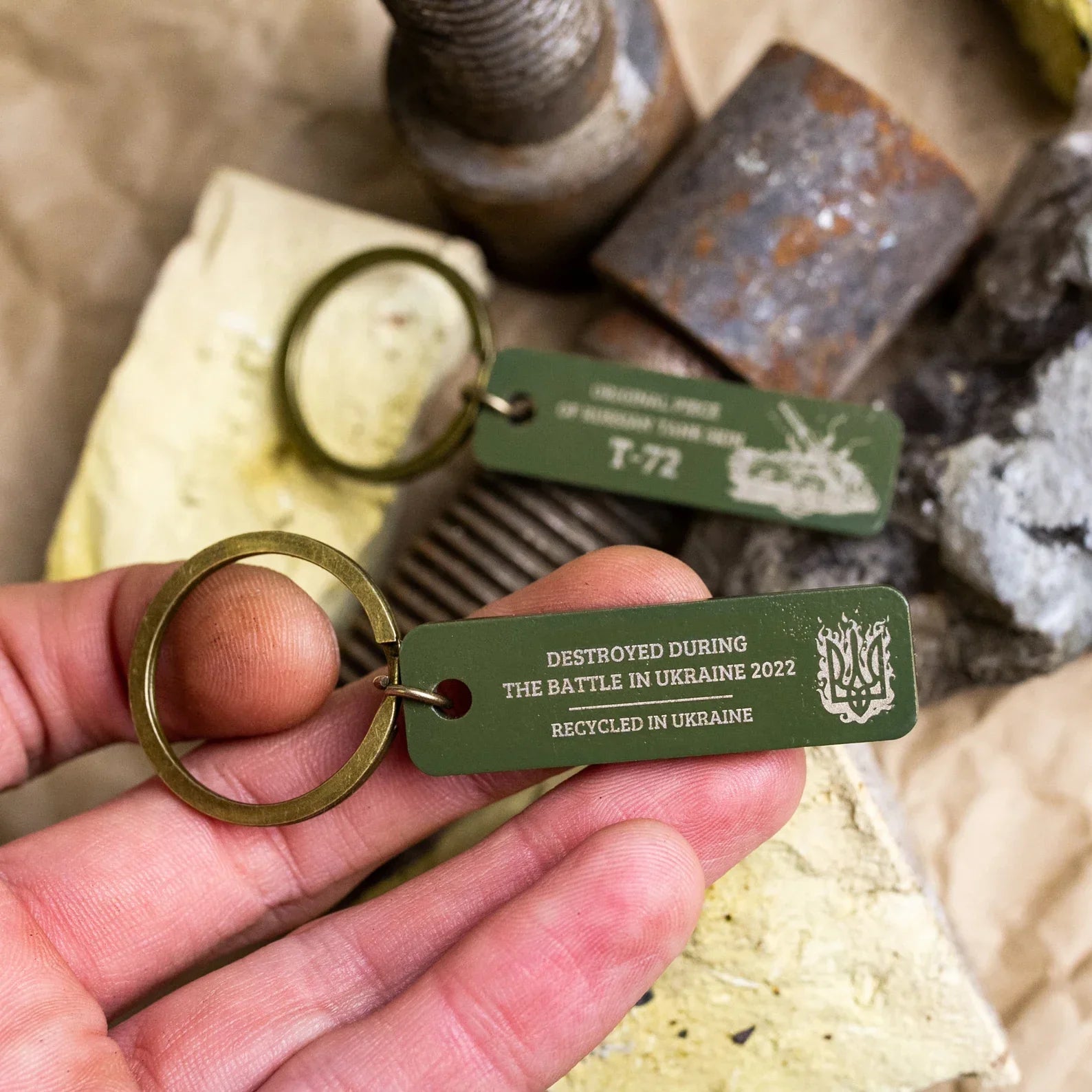 Piece of russian tank keychain