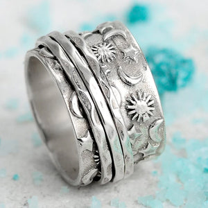 Silver Star Moon Sun Ring