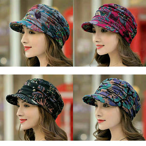 Floral Pleated Short Brim Cap