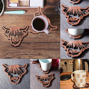 Wooden Highland Cow Coasters