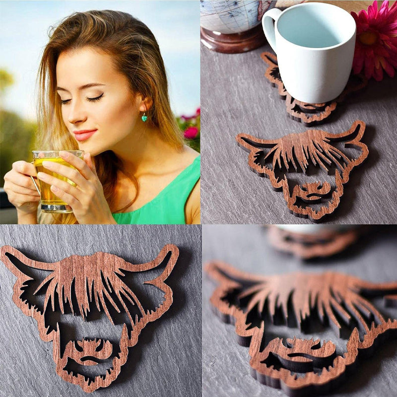 Wooden Highland Cow Coasters