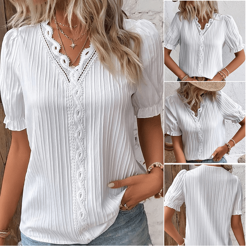 🔥49%OFF🔥V Neck Plain Lace Elegant Shirt