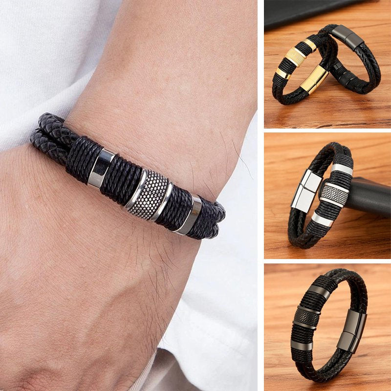 Stainless Steel Leather Cord Bracelet