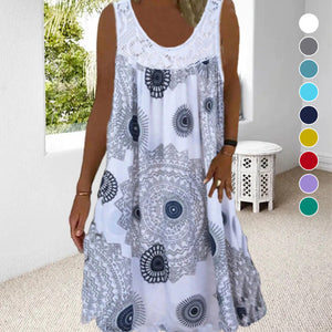 Women Summer O-Neck Sleeveless Print Dress