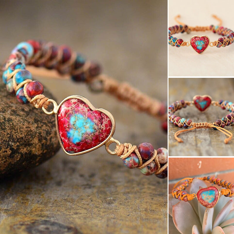 Natural Stone Heart Charm Bracelet