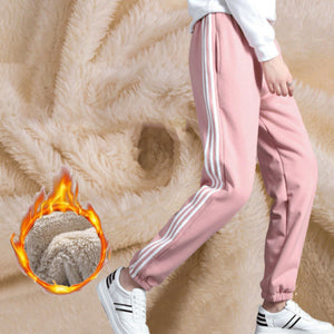 Women Warm Fleece Cotton Round Neck Solid Joggers Sweatpants